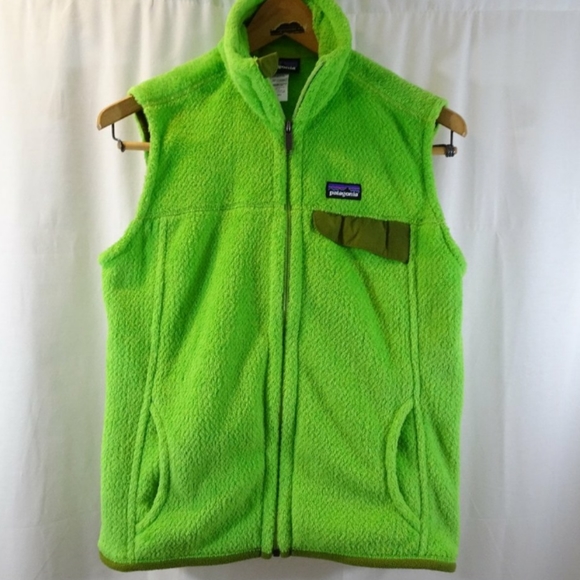 Patagonia Rare Re Tool Lime Green Full Zip Fleece Vest Small - Picture 2 of 6